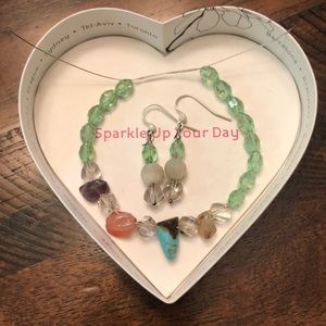 Whimsical stone and green gem stone Bracelet and Earring Set.